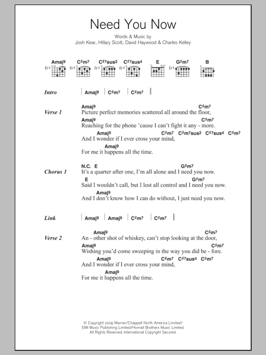 Download Adele Need You Now Sheet Music and learn how to play Piano, Vocal & Guitar (Right-Hand Melody) PDF digital score in minutes