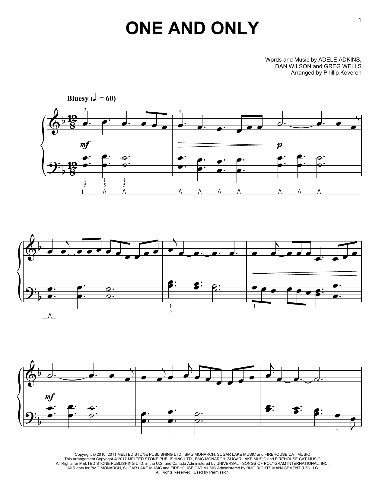 Download Phillip Keveren One And Only Sheet Music and learn how to play Easy Piano PDF digital score in minutes