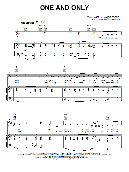 Download Adele One And Only Sheet Music and learn how to play Melody Line, Lyrics & Chords PDF digital score in minutes