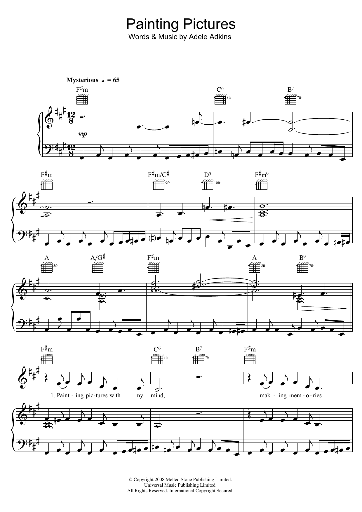 Download Adele Painting Pictures Sheet Music and learn how to play Piano, Vocal & Guitar (Right-Hand Melody) PDF digital score in minutes