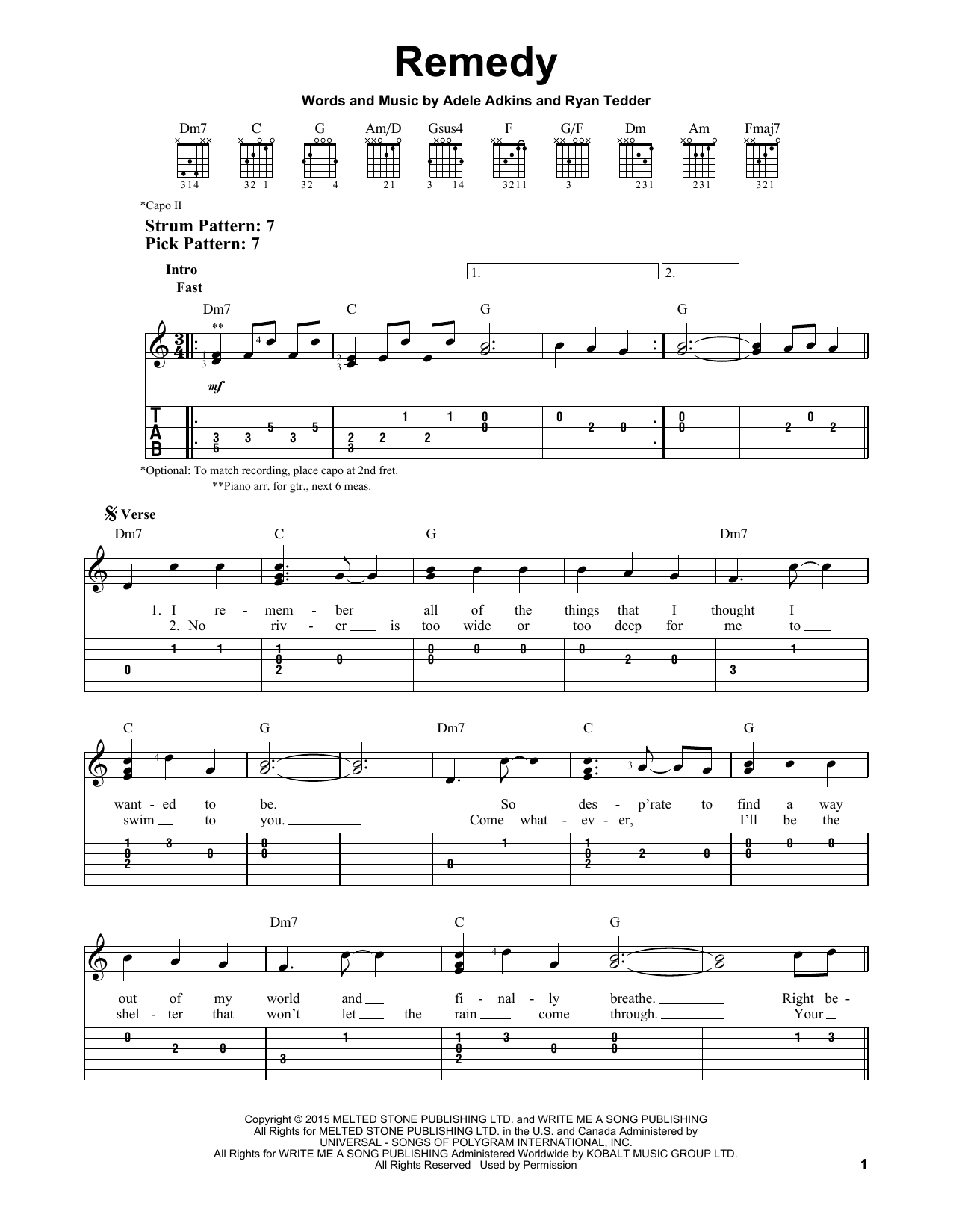 Download Adele Remedy Sheet Music and learn how to play Piano (Big Notes) PDF digital score in minutes