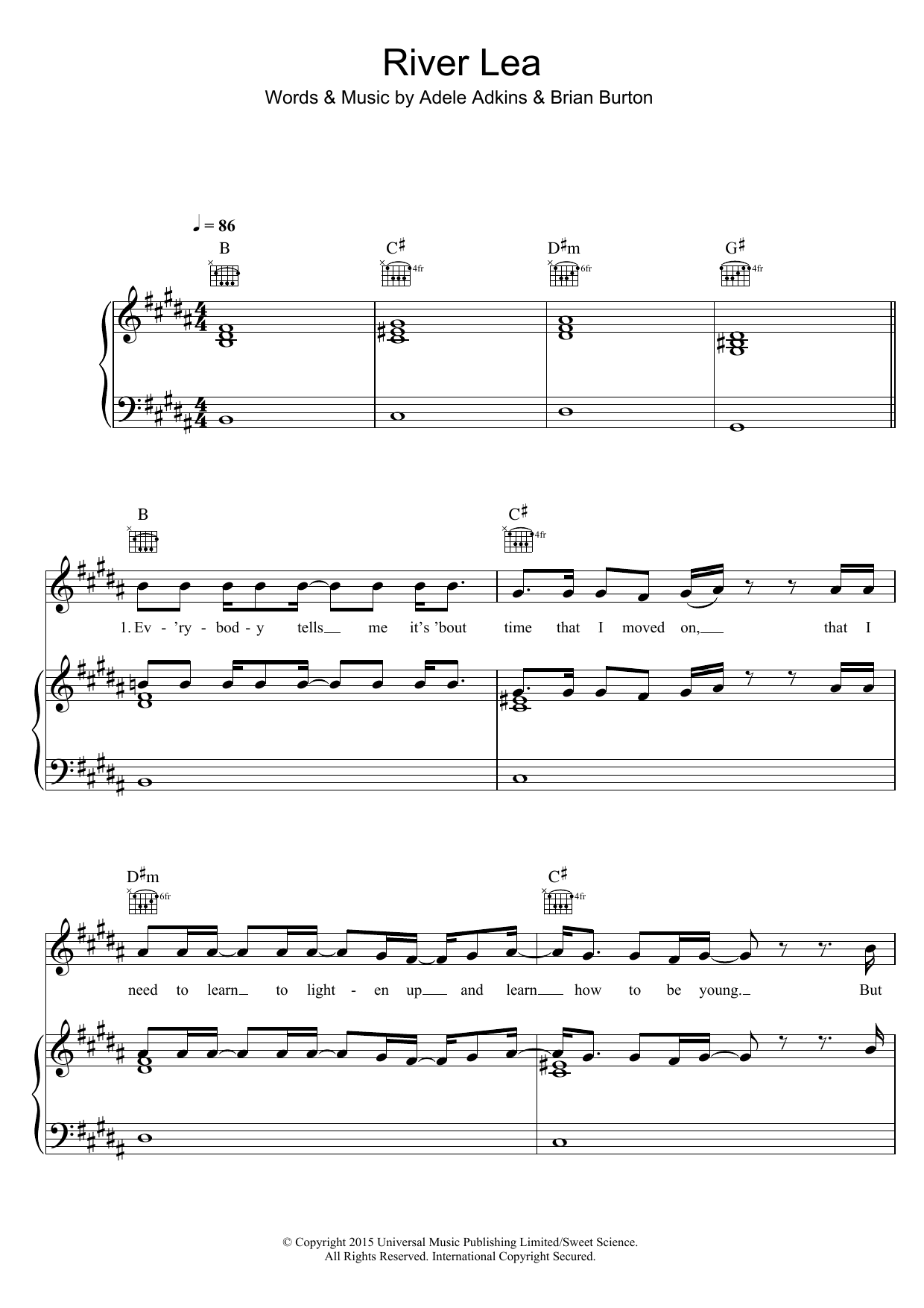 Download Adele River Lea Sheet Music and learn how to play Really Easy Piano PDF digital score in minutes