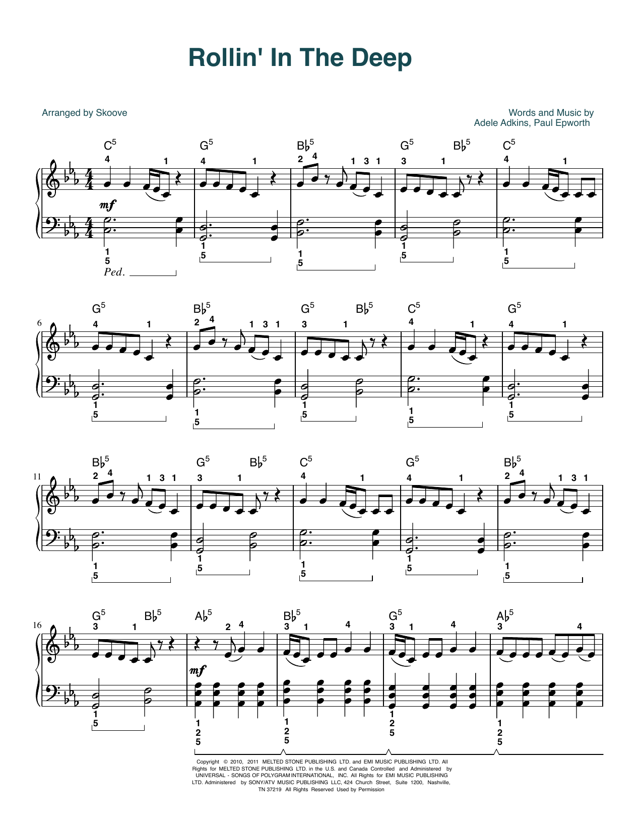 Download Adele Rolling In The Deep (arr. Skoove) Sheet Music and learn how to play Piano Solo PDF digital score in minutes