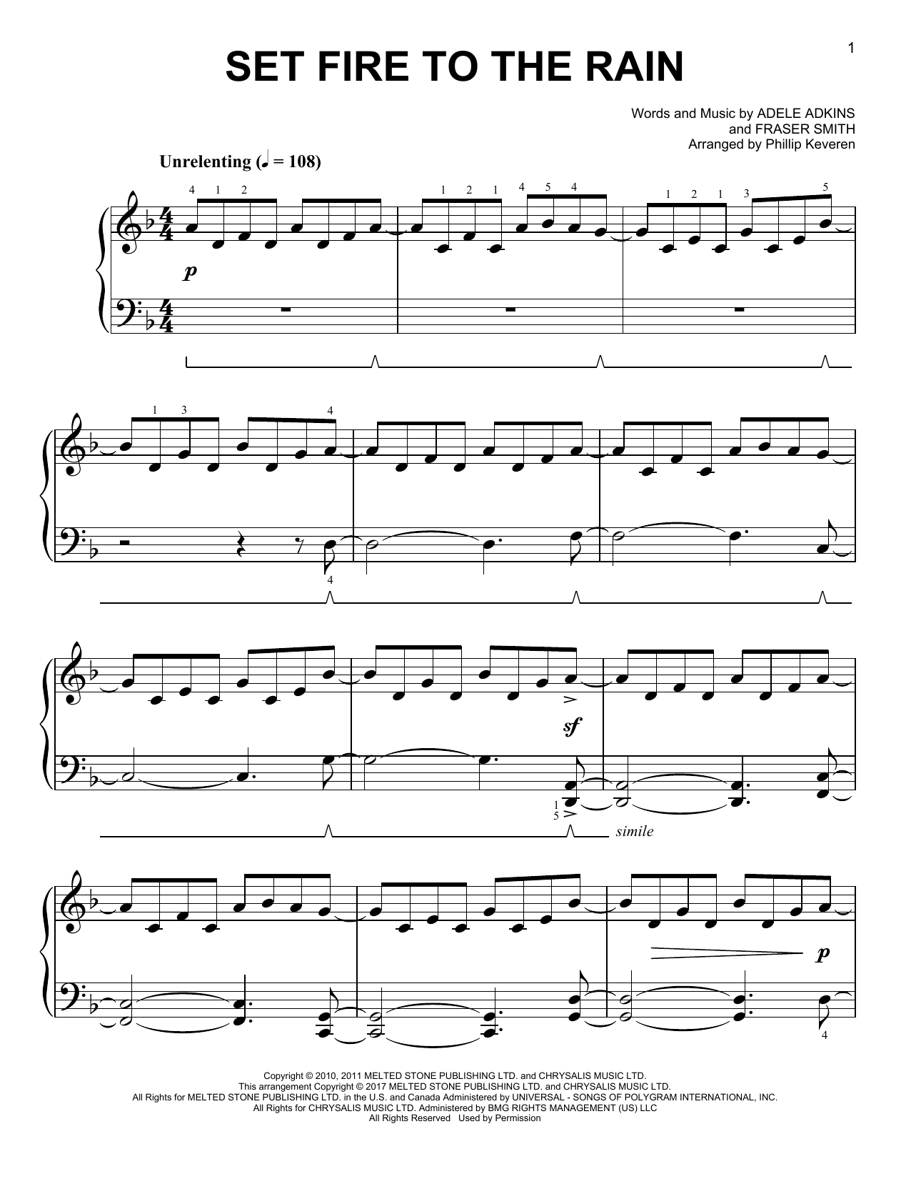 Download Phillip Keveren Set Fire To The Rain Sheet Music and learn how to play Easy Piano PDF digital score in minutes