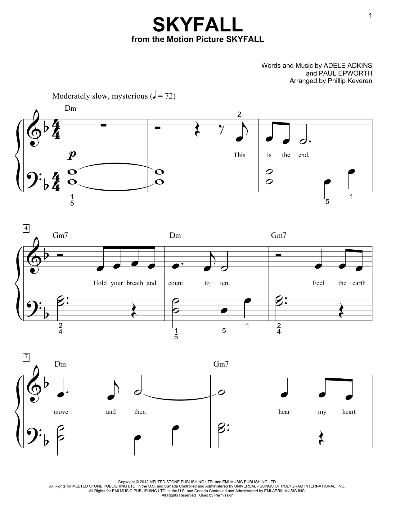 Download Adele Skyfall (from the Motion Picture Skyfall) Sheet Music and learn how to play Piano (Big Notes) PDF digital score in minutes