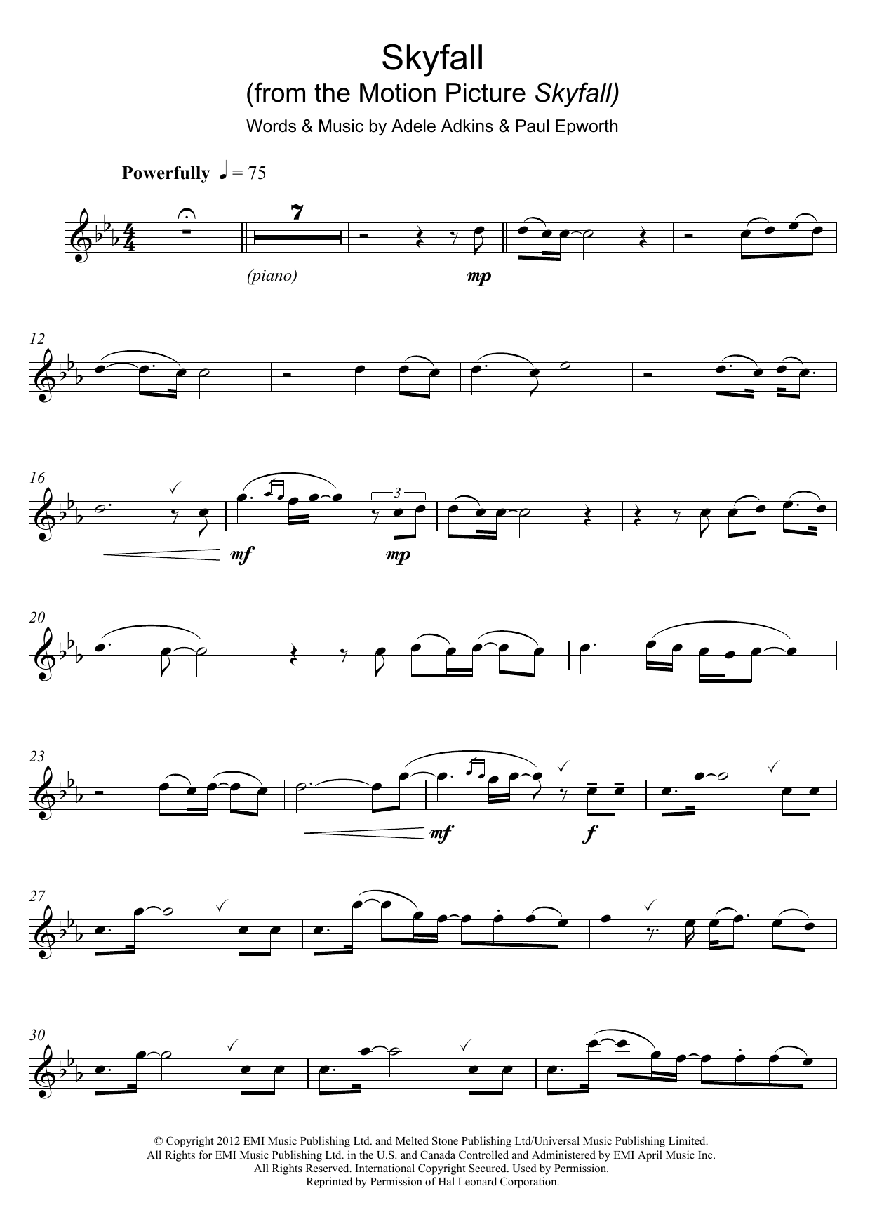 Download Adele Skyfall (from the Motion Picture Skyfall) Sheet Music and learn how to play Clarinet PDF digital score in minutes