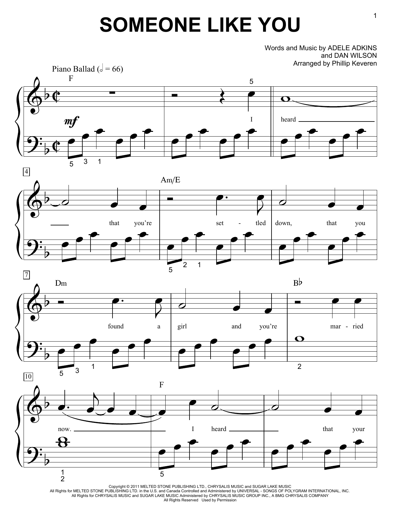 Download Phillip Keveren Someone Like You Sheet Music and learn how to play Piano (Big Notes) PDF digital score in minutes