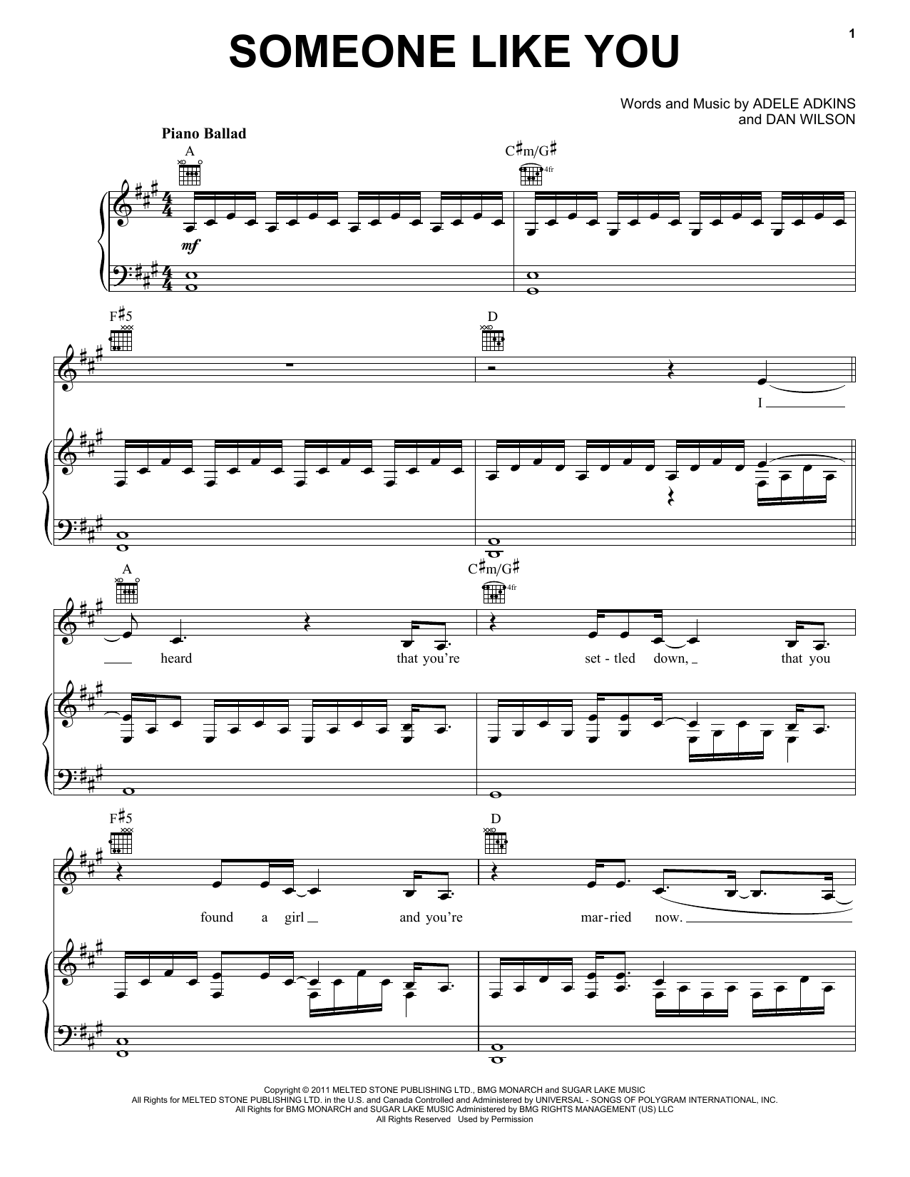 Download Adele Someone Like You Sheet Music and learn how to play Easy Piano PDF digital score in minutes
