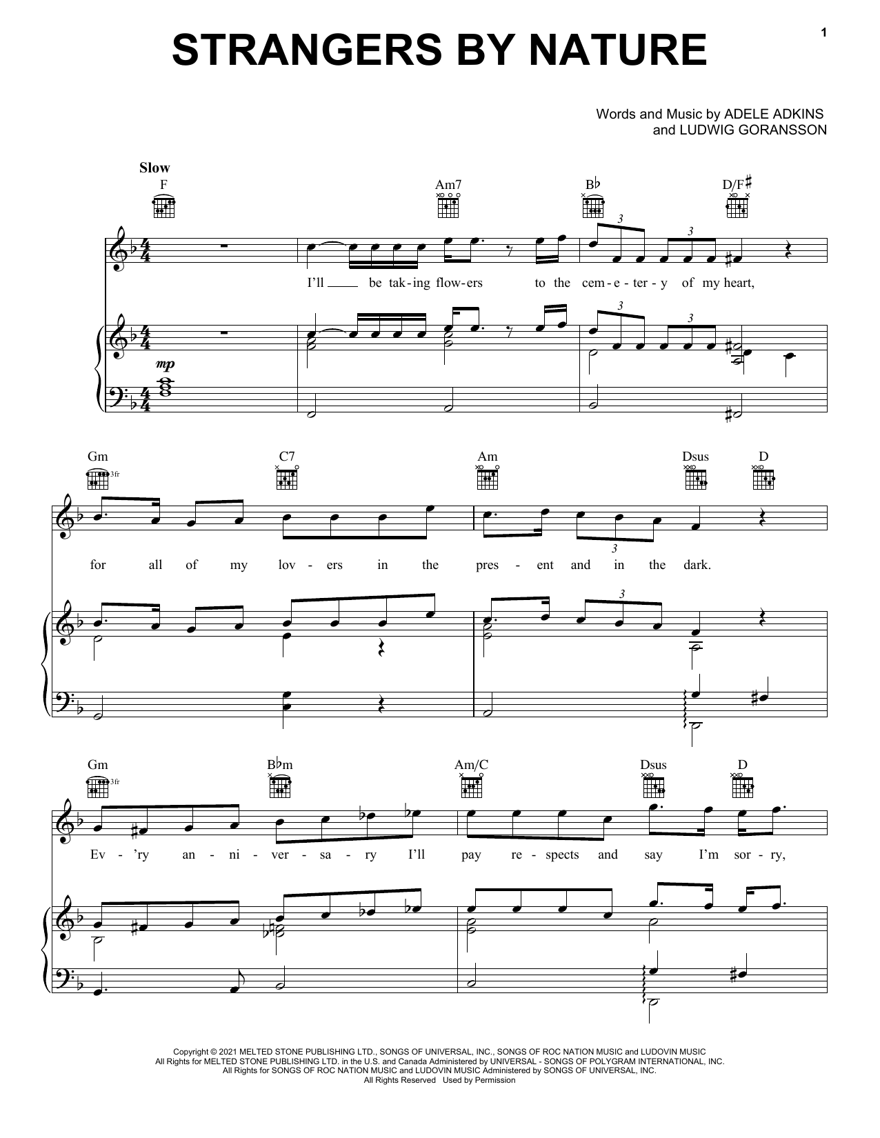 Download Adele Strangers By Nature Sheet Music and learn how to play Easy Piano PDF digital score in minutes