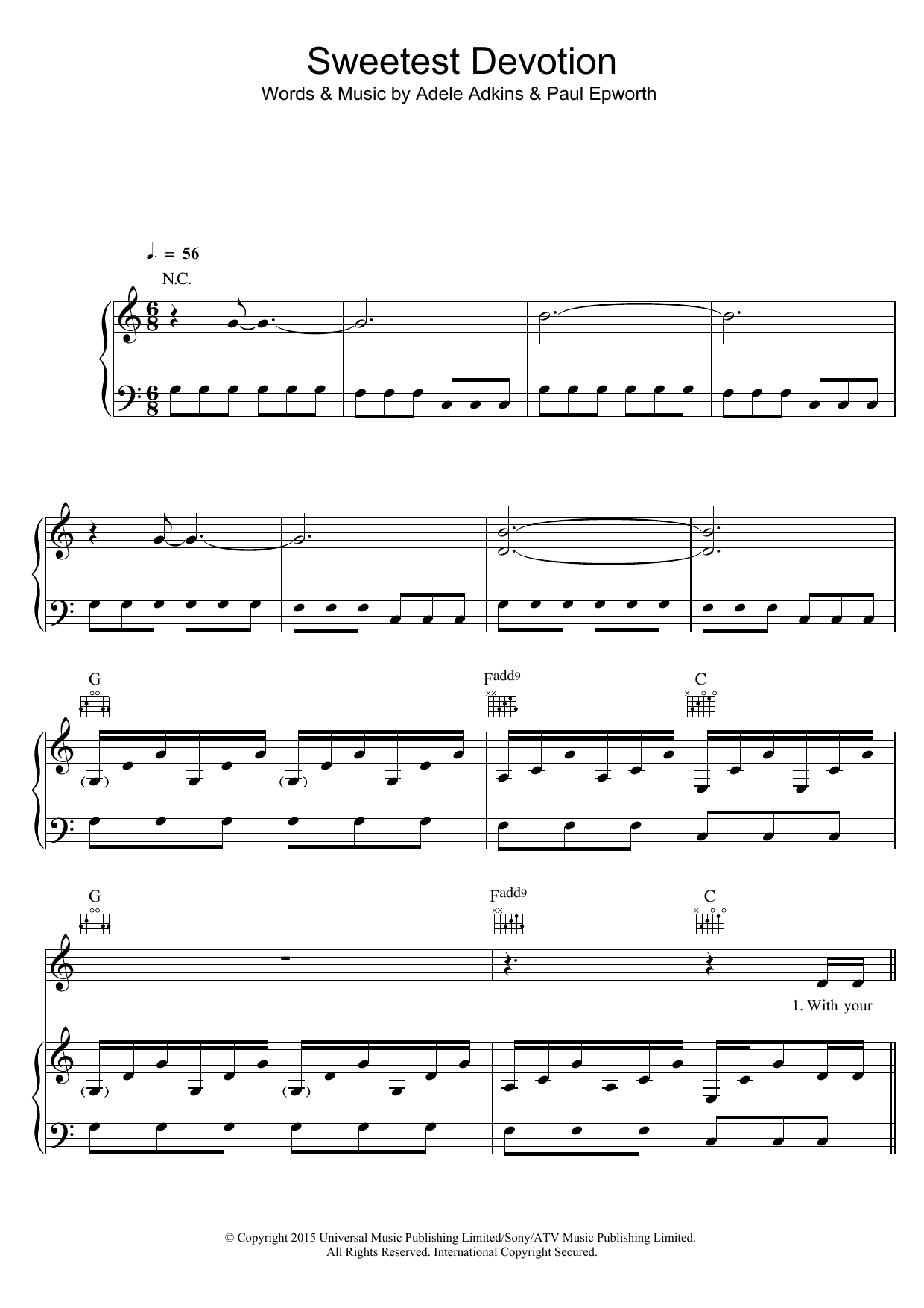Download Adele Sweetest Devotion Sheet Music and learn how to play Easy Piano PDF digital score in minutes