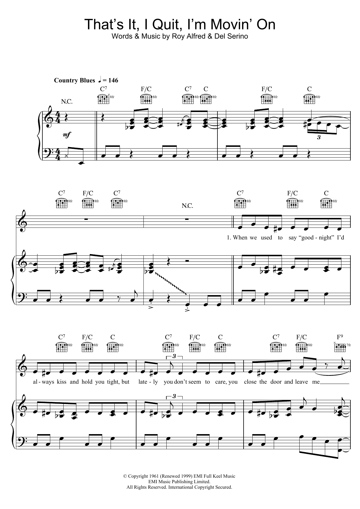 Download Adele That's It, I Quit, I'm Movin' On Sheet Music and learn how to play Piano, Vocal & Guitar (Right-Hand Melody) PDF digital score in minutes
