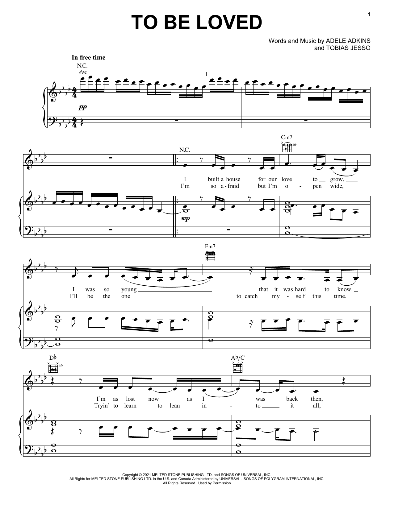 Download Adele To Be Loved Sheet Music and learn how to play Piano, Vocal & Guitar Chords (Right-Hand Melody) PDF digital score in minutes