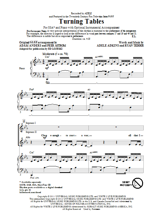 Adele "Turning Tables (arr. Ed Lojeski)" Sheet Music Notes Download