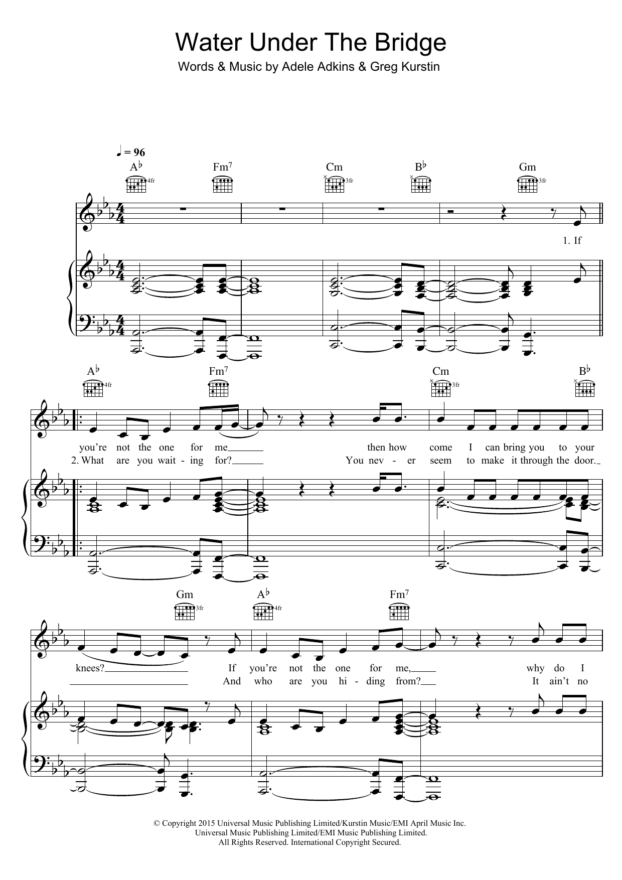 Download Adele Water Under The Bridge Sheet Music and learn how to play Really Easy Piano PDF digital score in minutes