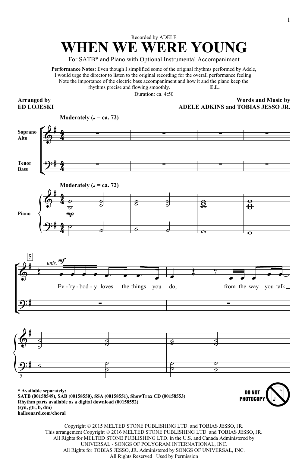 Download Ed Lojeski When We Were Young Sheet Music and learn how to play SATB PDF digital score in minutes