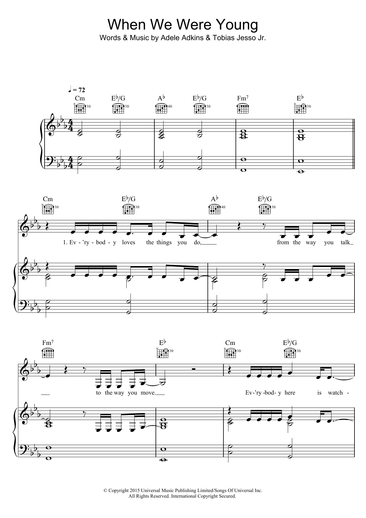Download Adele When We Were Young Sheet Music and learn how to play Piano, Vocal & Guitar PDF digital score in minutes