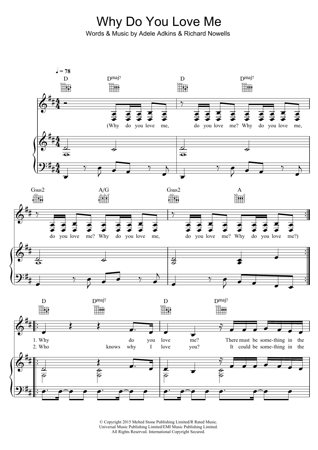 Download Adele Why Do You Love Me Sheet Music and learn how to play Piano, Vocal & Guitar (Right-Hand Melody) PDF digital score in minutes