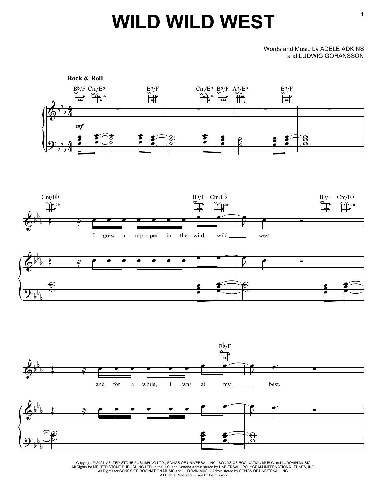 Download Adele Wild Wild West Sheet Music and learn how to play Piano, Vocal & Guitar Chords (Right-Hand Melody) PDF digital score in minutes