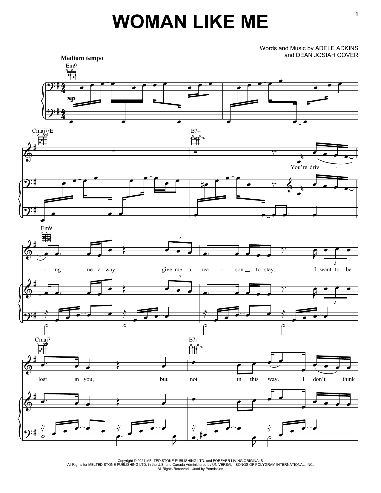 Download Adele Woman Like Me Sheet Music and learn how to play Really Easy Guitar PDF digital score in minutes
