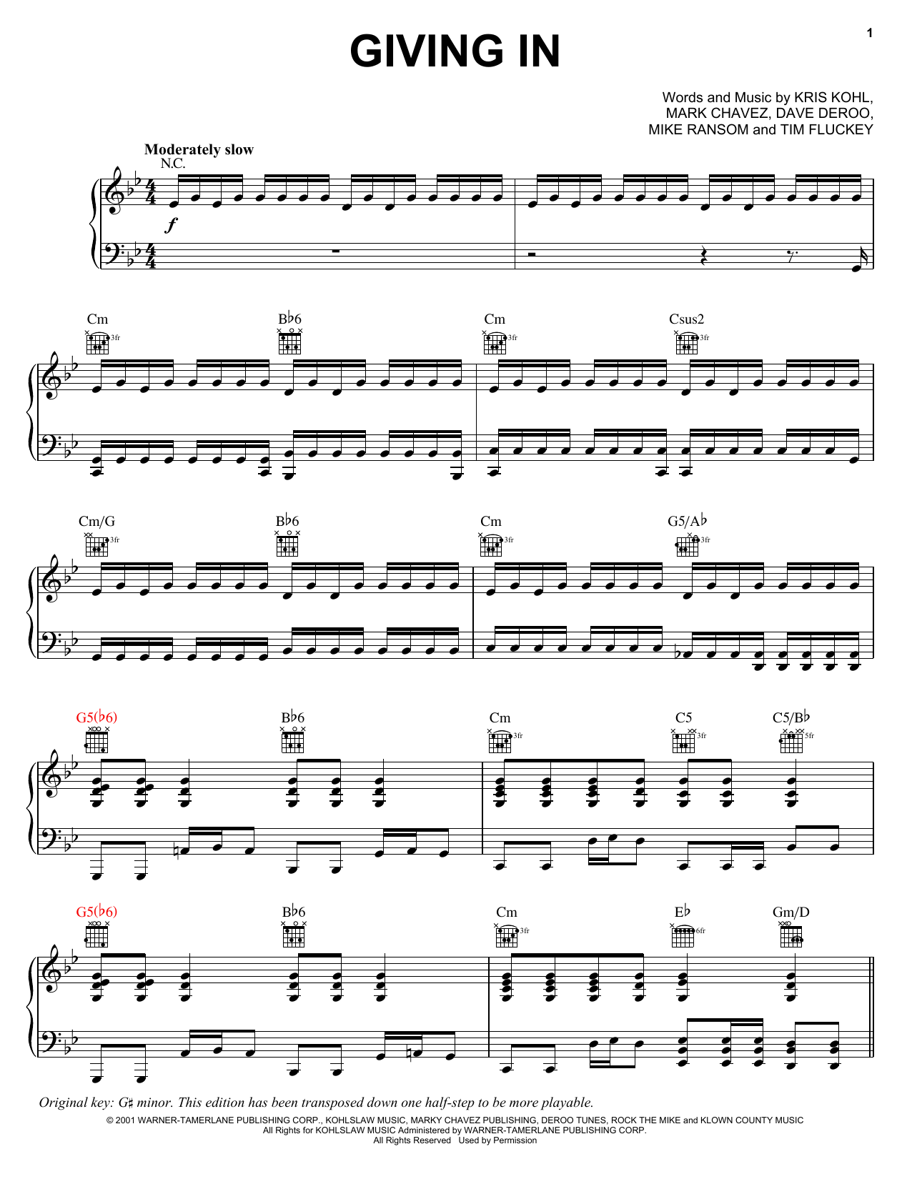 Download Adema Giving In Sheet Music and learn how to play Piano, Vocal & Guitar (Right-Hand Melody) PDF digital score in minutes