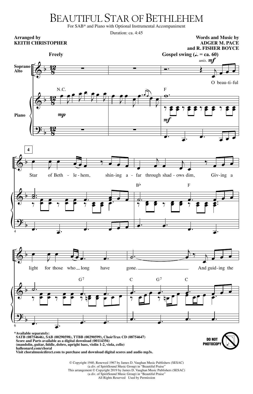 Adger M. Pace and R. Fisher Boyce Beautiful Star Of Bethlehem (arr. Keith Christopher) Sheet Music