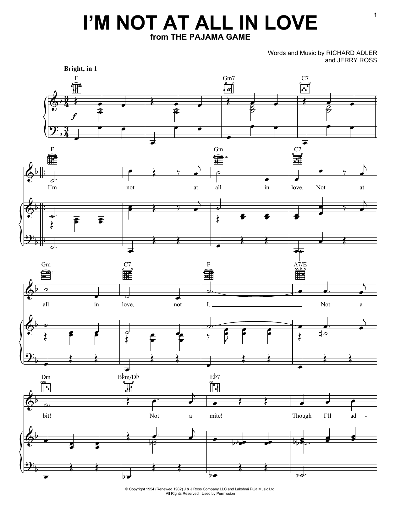 Download Adler & Ross I'm Not At All In Love Sheet Music and learn how to play Piano, Vocal & Guitar (Right-Hand Melody) PDF digital score in minutes
