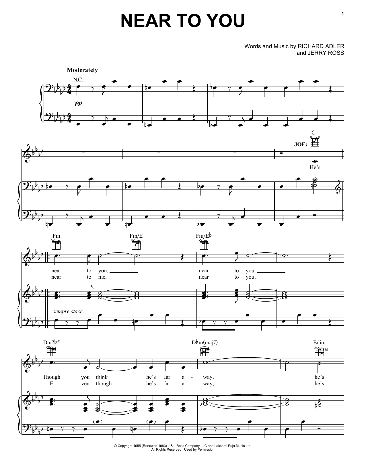 Download Adler & Ross Near To You Sheet Music and learn how to play Piano, Vocal & Guitar (Right-Hand Melody) PDF digital score in minutes