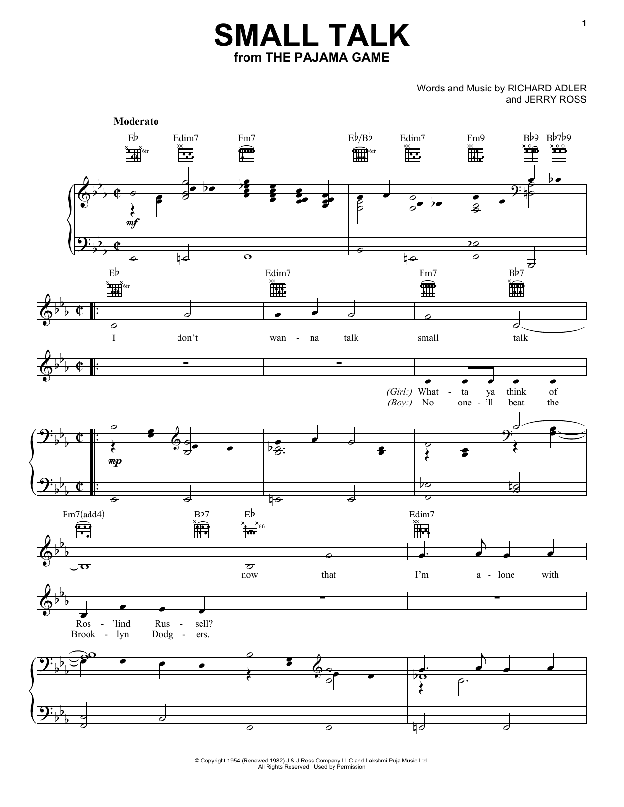 Download Adler & Ross Small Talk Sheet Music and learn how to play Piano, Vocal & Guitar (Right-Hand Melody) PDF digital score in minutes