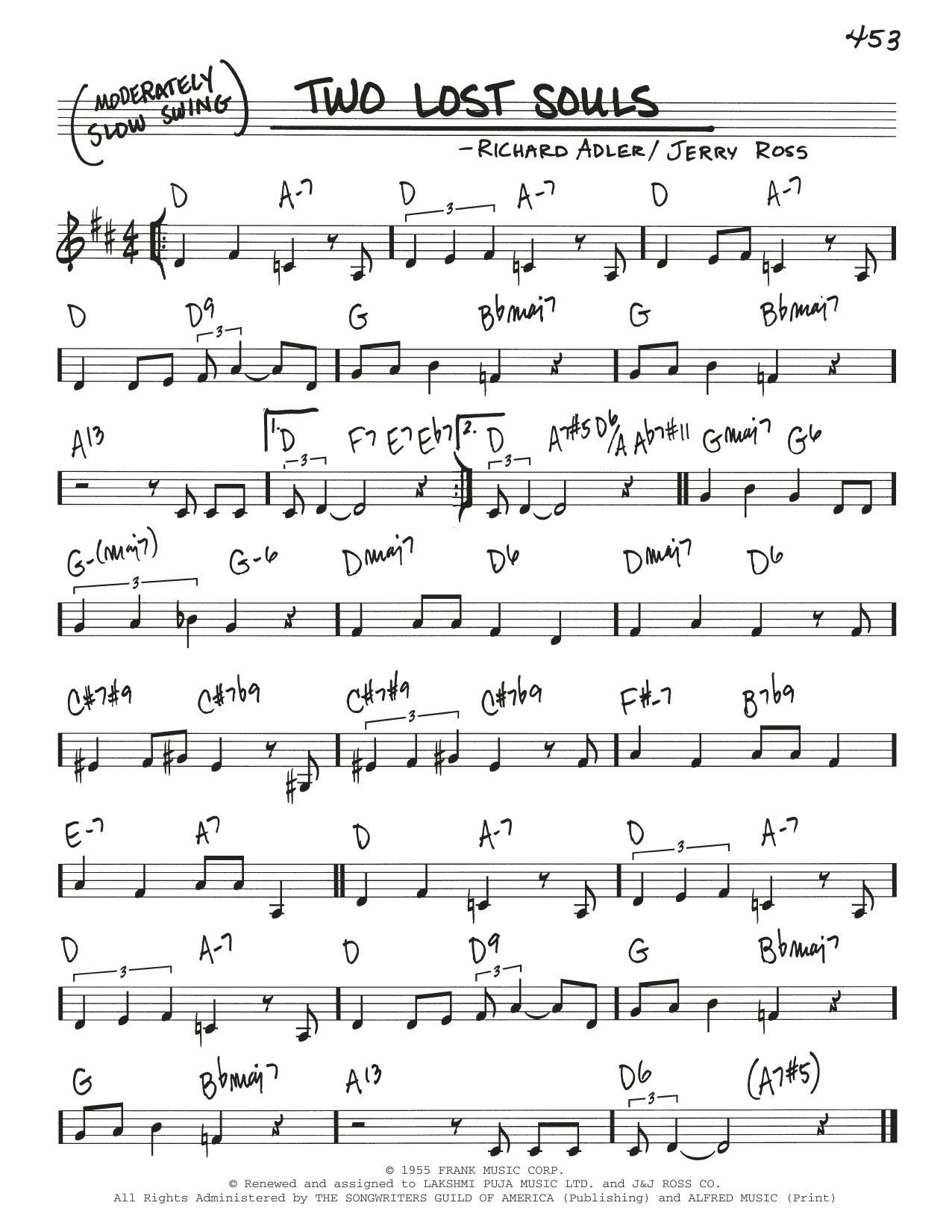 Download Adler & Ross Two Lost Souls Sheet Music and learn how to play Real Book – Melody & Chords PDF digital score in minutes