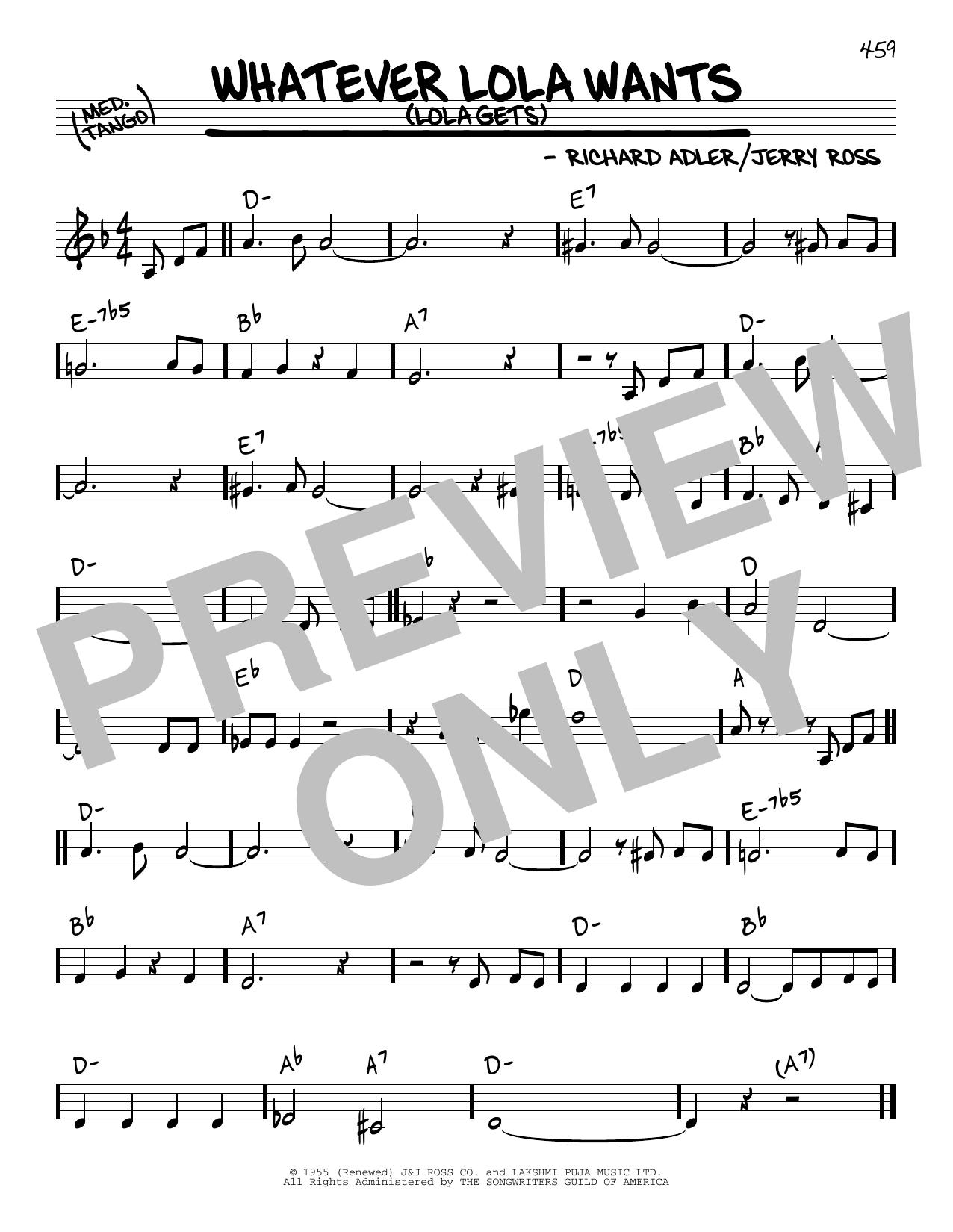Download Adler & Ross Whatever Lola Wants (Lola Gets) Sheet Music and learn how to play Real Book – Melody & Chords PDF digital score in minutes
