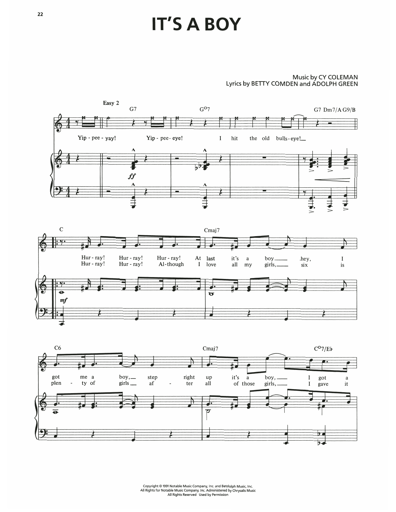 Download Adolph Green It's A Boy (from The Will Rogers Follies) Sheet Music and learn how to play Piano & Vocal PDF digital score in minutes