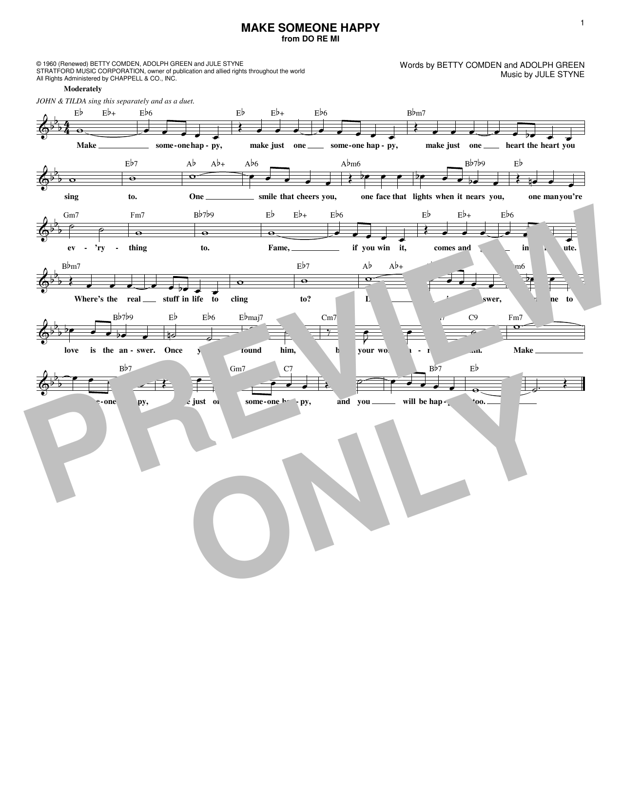 Download Adolph Green Make Someone Happy Sheet Music and learn how to play Melody Line, Lyrics & Chords PDF digital score in minutes