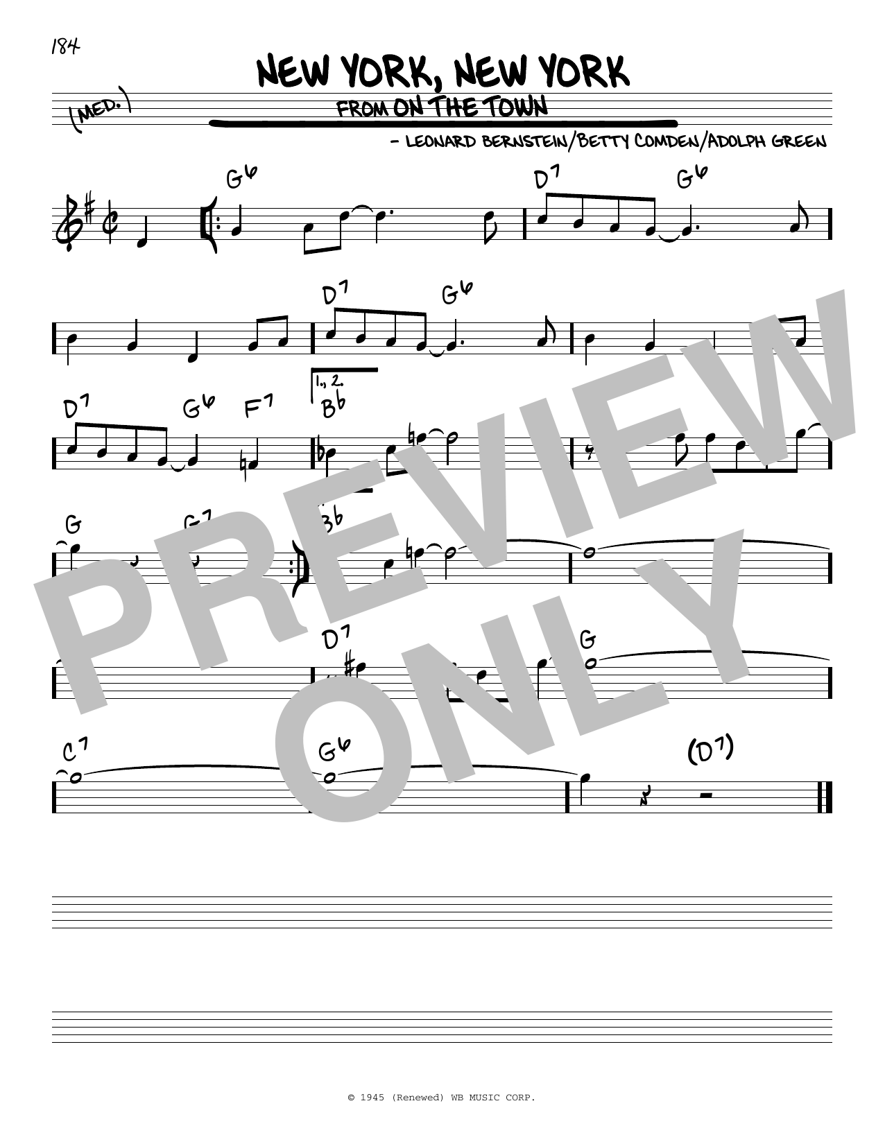 Download Adolph Green New York, New York Sheet Music and learn how to play Real Book – Melody & Chords PDF digital score in minutes