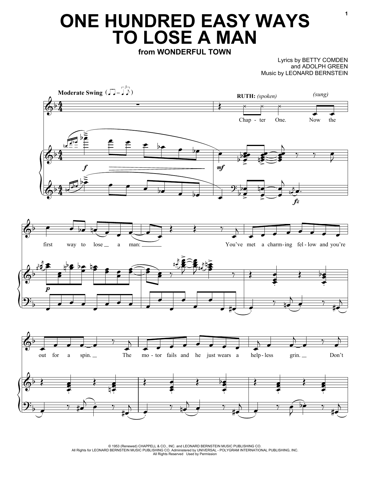 Download Adolph Green One Hundred Easy Ways To Lose A Man Sheet Music and learn how to play Piano & Vocal PDF digital score in minutes