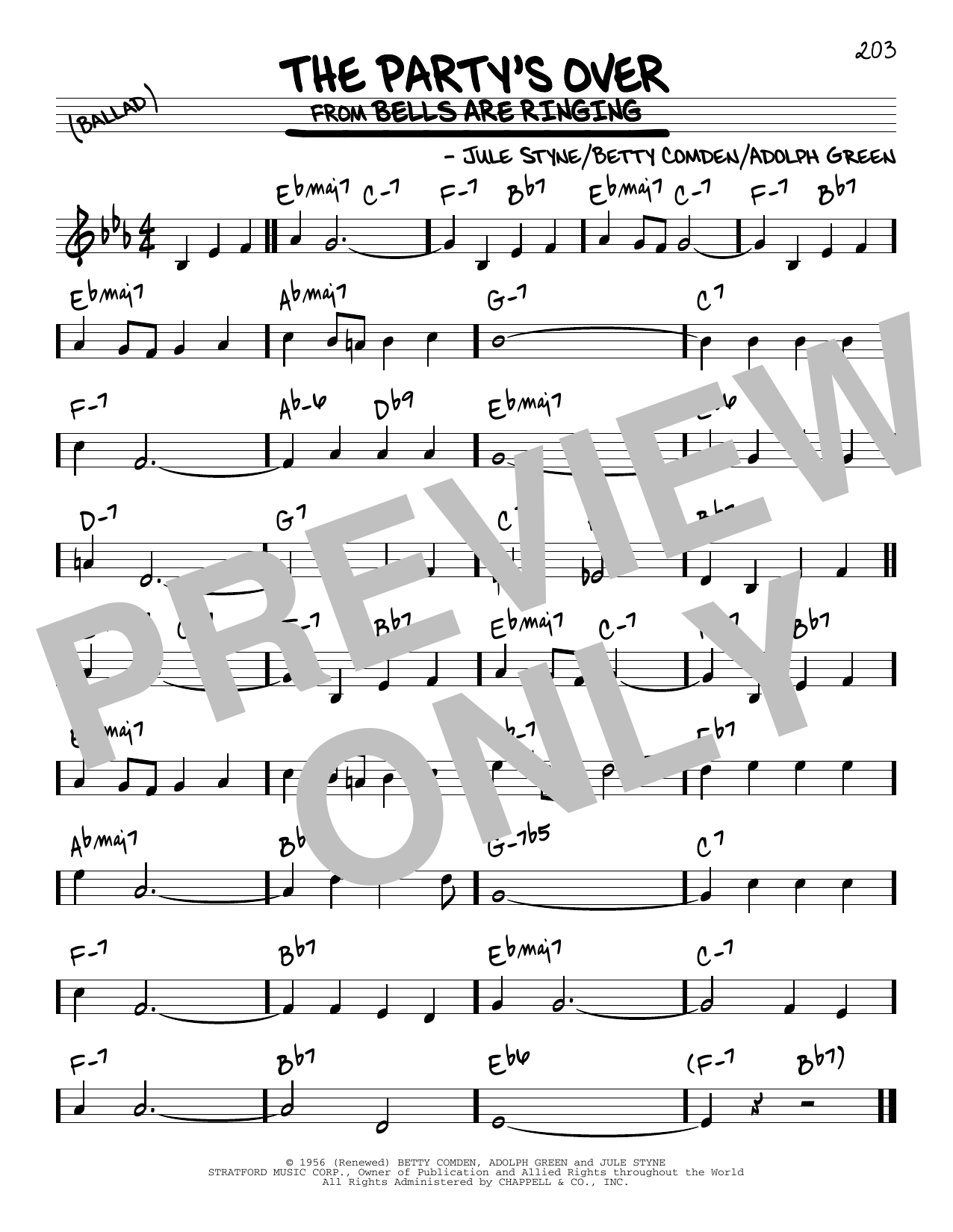 Download Adolph Green The Party's Over Sheet Music and learn how to play Melody Line, Lyrics & Chords PDF digital score in minutes