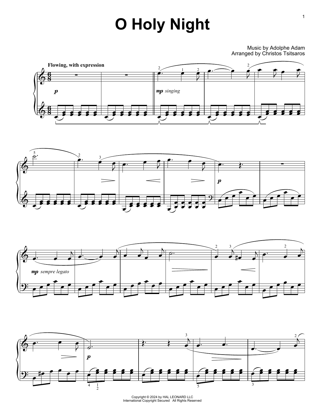 Download Adolphe Adam O Holy Night (arr. Christos Tsitsaros) Sheet Music and learn how to play Easy Piano Solo PDF digital score in minutes