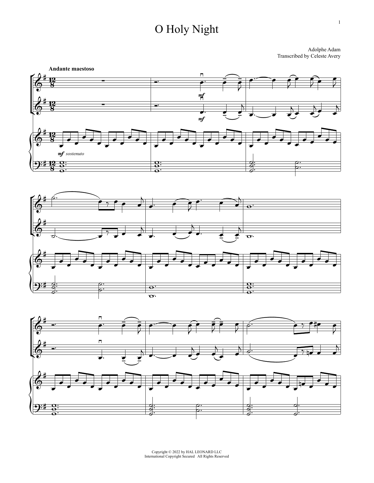 Download Adolphe Adam O Holy Night (for Violin Duet and Piano) Sheet Music and learn how to play Violin and Piano PDF digital score in minutes