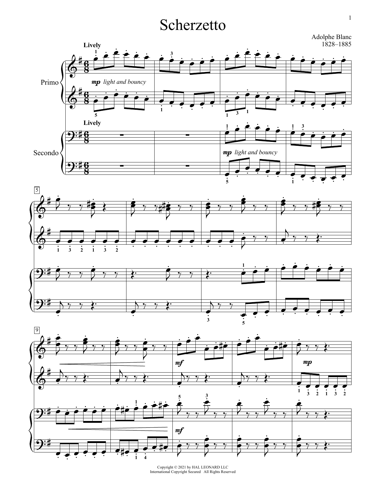 Download Adolphe Blanc Scherzetto Sheet Music and learn how to play Piano Duet PDF digital score in minutes