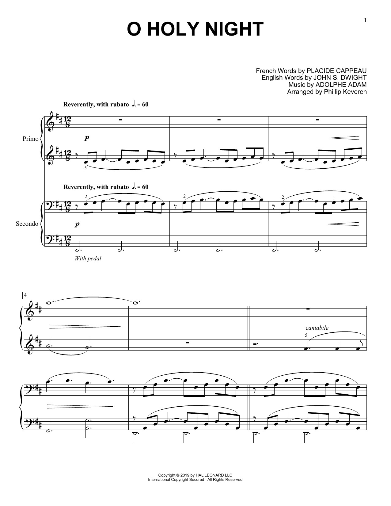 Download Adolphe Adam O Holy Night (arr. Phillip Keveren) Sheet Music and learn how to play Piano Duet PDF digital score in minutes