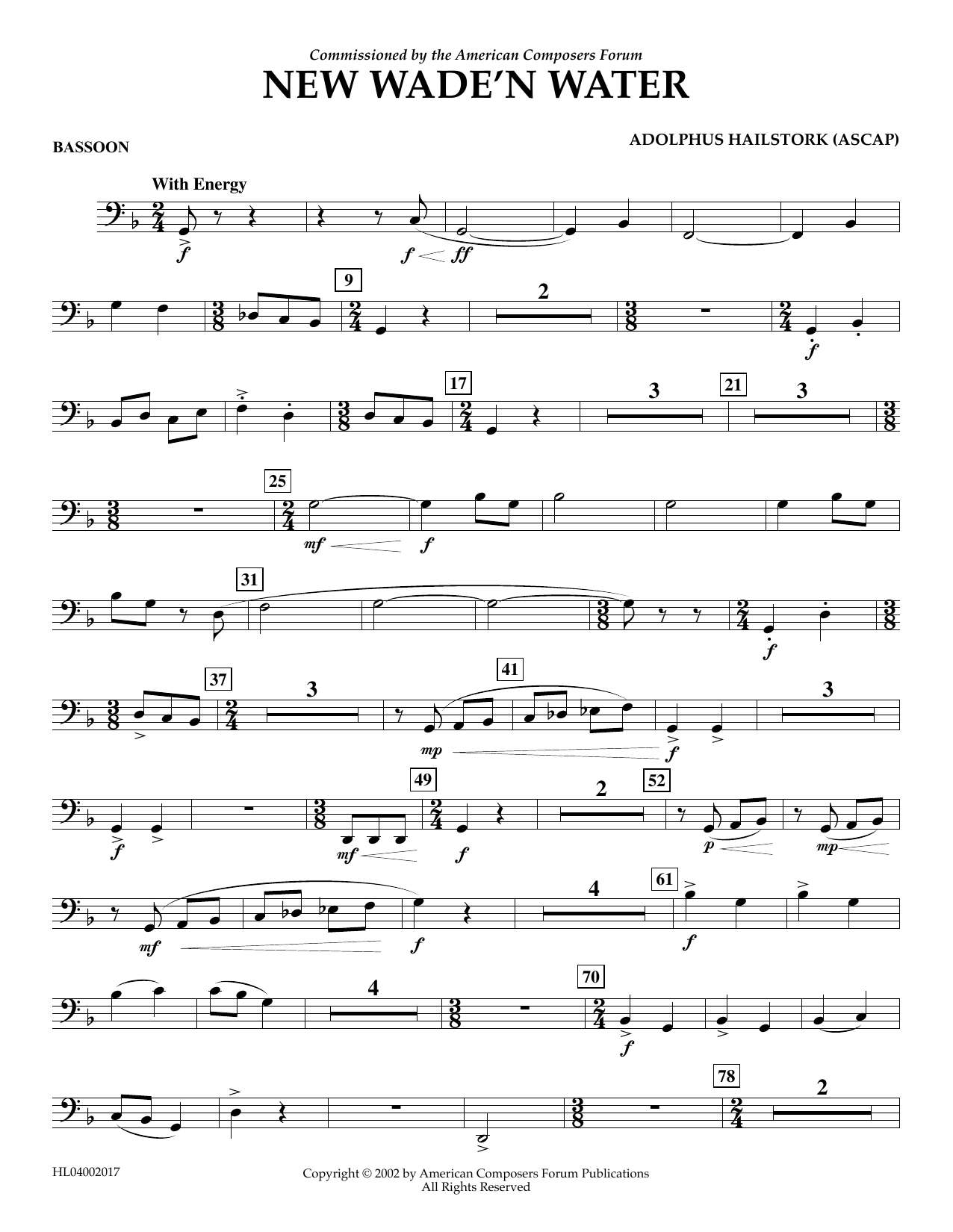 Download Adolphus Hailstork New Wade 'n Water - Bassoon Sheet Music and learn how to play Concert Band PDF digital score in minutes