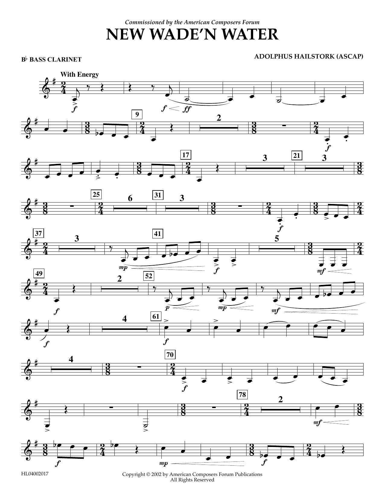 Download Adolphus Hailstork New Wade 'n Water - Bb Bass Clarinet Sheet Music and learn how to play Concert Band PDF digital score in minutes