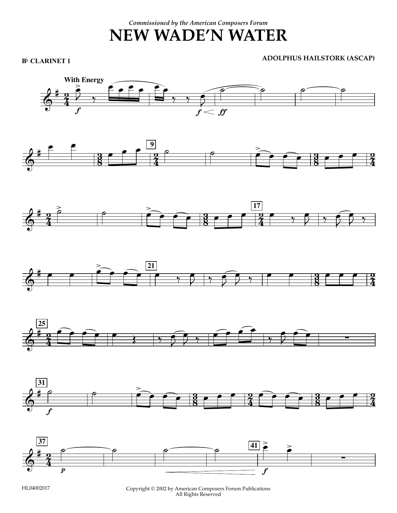 Download Adolphus Hailstork New Wade 'n Water - Bb Clarinet 1 Sheet Music and learn how to play Concert Band PDF digital score in minutes