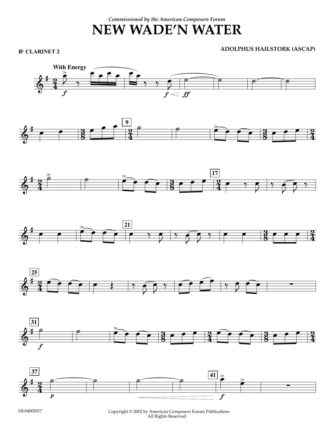 Download Adolphus Hailstork New Wade 'n Water - Bb Clarinet 2 Sheet Music and learn how to play Concert Band PDF digital score in minutes