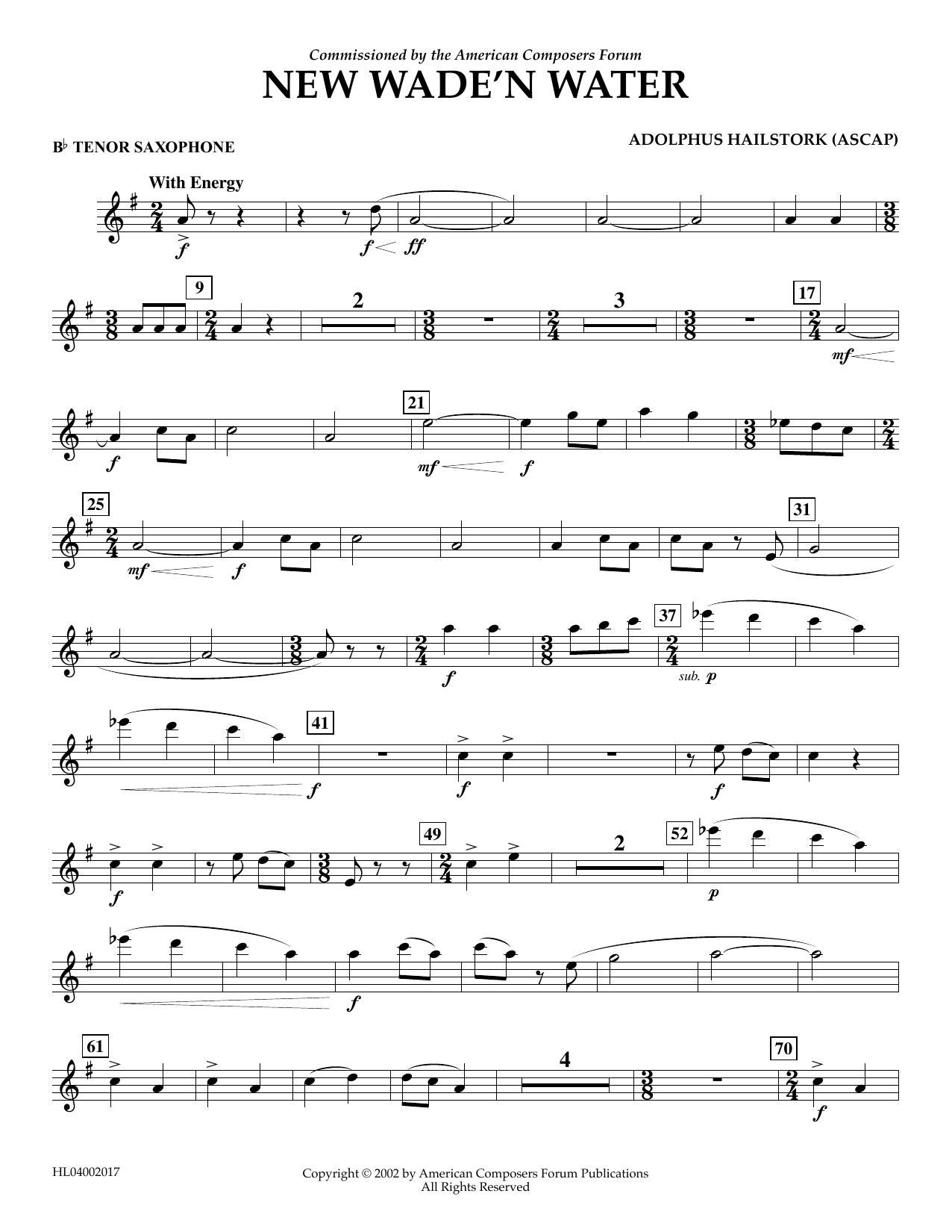 Download Adolphus Hailstork New Wade 'n Water - Bb Tenor Saxophone Sheet Music and learn how to play Concert Band PDF digital score in minutes