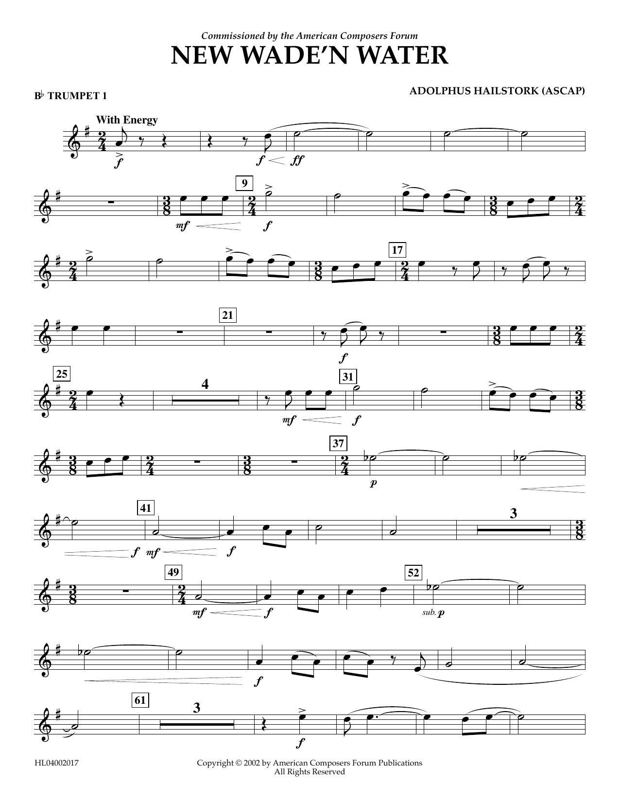 Download Adolphus Hailstork New Wade 'n Water - Bb Trumpet 1 Sheet Music and learn how to play Concert Band PDF digital score in minutes