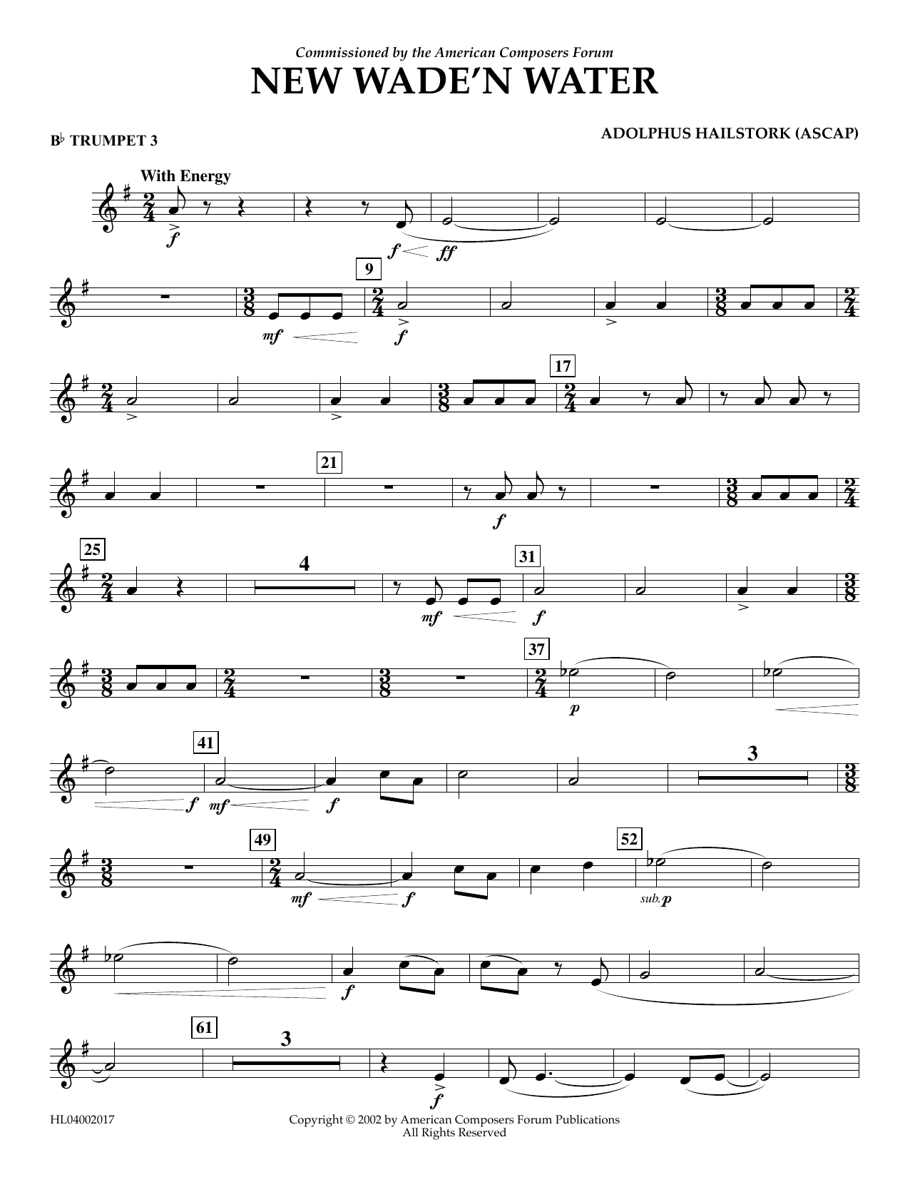 Download Adolphus Hailstork New Wade 'n Water - Bb Trumpet 3 Sheet Music and learn how to play Concert Band PDF digital score in minutes