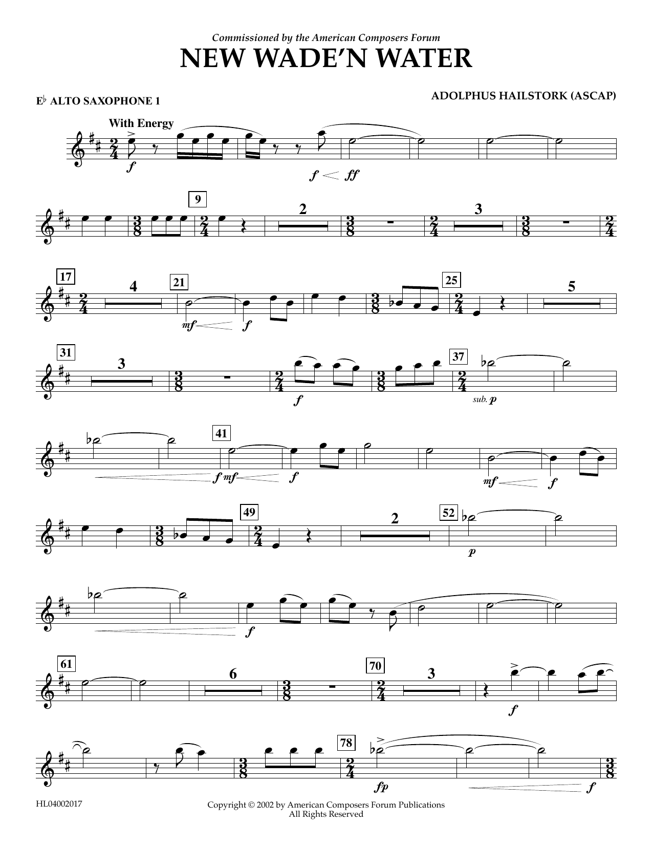 Download Adolphus Hailstork New Wade 'n Water - Eb Alto Saxophone 1 Sheet Music and learn how to play Concert Band PDF digital score in minutes