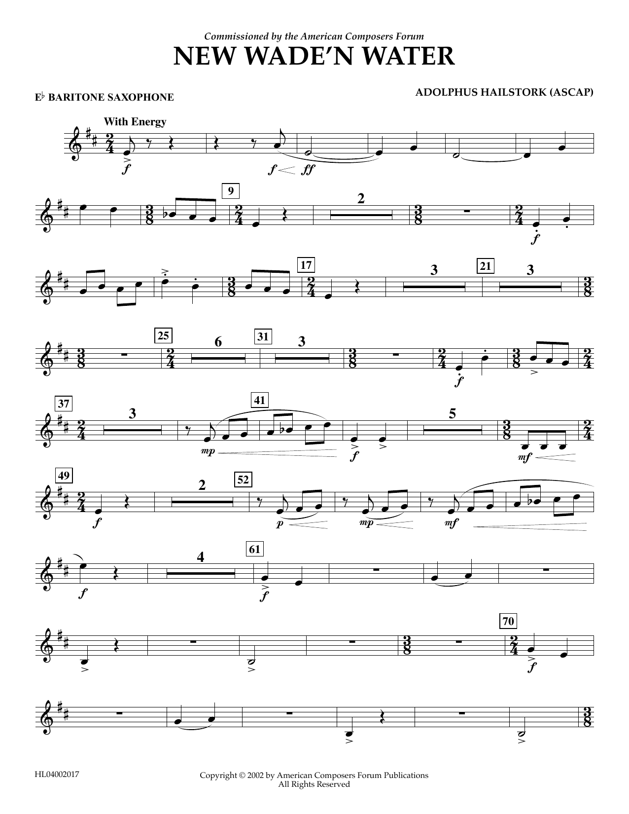 Download Adolphus Hailstork New Wade 'n Water - Eb Baritone Saxophone Sheet Music and learn how to play Concert Band PDF digital score in minutes