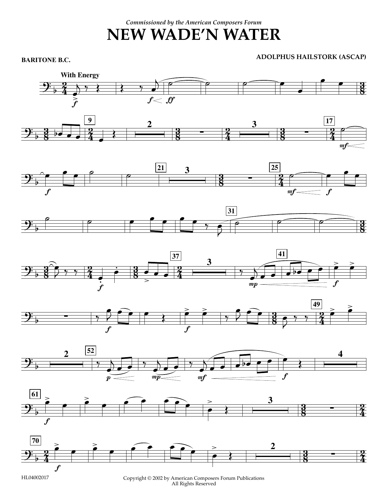 Download Adolphus Hailstork New Wade 'n Water - Euphonium in Bass Clef Sheet Music and learn how to play Concert Band PDF digital score in minutes