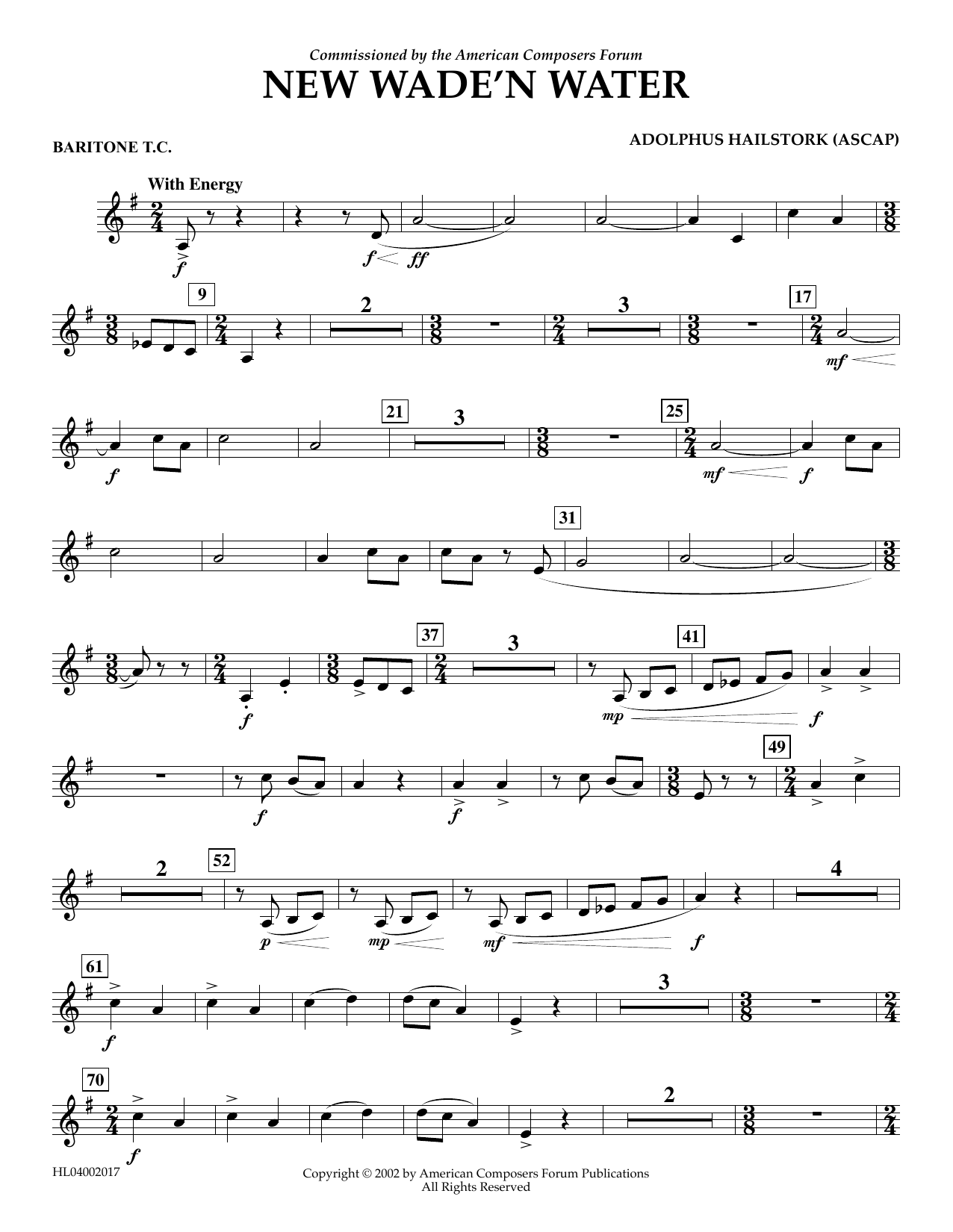 Download Adolphus Hailstork New Wade 'n Water - Euphonium in Treble Clef Sheet Music and learn how to play Concert Band PDF digital score in minutes